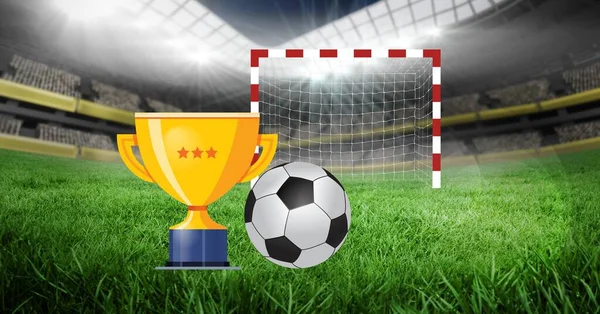 Dijital Gol Futbol Kupa Ikonlarının Futbol Stadyumunda Kompozisyonu Spor Yarışma — Stok fotoğraf