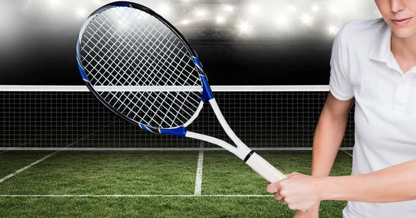 Composizione Tennista Donna Con Racchetta Tennis Sul Campo Tennis Concetto — Foto Stock