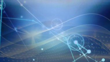 Mavi arkaplan üzerindeki bağlantı ağının animasyonu. küresel dijital arayüz, teknoloji ve ağ konsepti dijital olarak oluşturulmuş video.