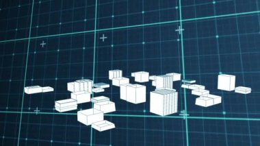 Şebeke üzerinde dönen dijital 3D şehir manzarasının animasyonu. küresel teknoloji, bağlantılar ve dijital arayüz konsepti dijital olarak oluşturulmuş video.