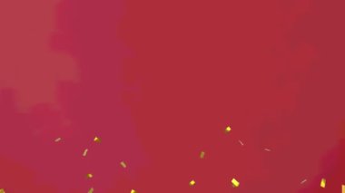 Kırmızı zemine düşen altın konfetilerinin animasyonu. kutlama ve parti konsepti dijital olarak oluşturulmuş video.