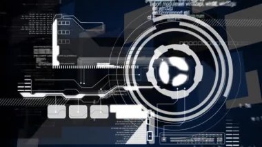 Ekranlar üzerinden bağlantı ağı ile kapsam taramasının animasyonu. küresel dijital arayüz, teknoloji ve ağ konsepti dijital olarak oluşturulmuş video.