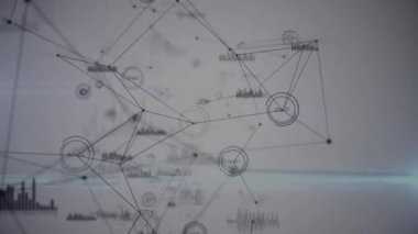 Gri arkaplandaki veri işleme ağıyla bağlantıların animasyonu. küresel iş, dijital arayüz, teknoloji ve ağ konsepti dijital olarak oluşturulmuş video.