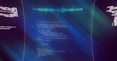 Animation of white text 6g, over data processing and globe, with moving grid, on dark blue. communication technology digital interface concept, digitally generated video.