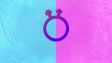 Animation of purple gender fluid symbol, on pink and blue background. gender identity, sexual orientation and equality concept digital animation.