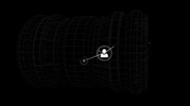 Kapsam taraması sırasında simgelerle bağlantı ağının animasyonu. küresel dijital arayüz, teknoloji ve ağ konsepti dijital olarak oluşturulmuş video.