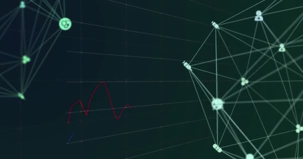 Анимация Сети Соединений Над Обработкой Данных Экране Глобальная Безопасность Интернета — стоковое видео