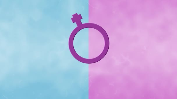 Animación Texto Femenino Con Símbolo Género Femenino Púrpura Sobre Fondo — Vídeos de Stock