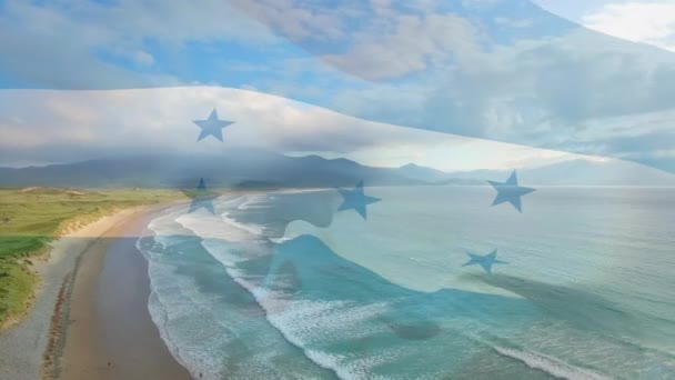 Animation Honduran Flag Waving Sunny Seaside Patriotism Summer Holiday Concept — Stock Video