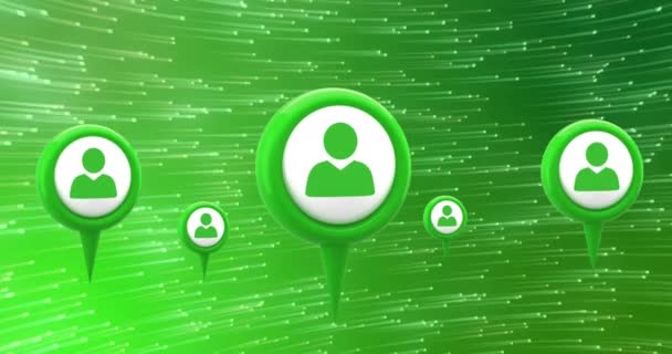 Animacja Ludzi Ikony Cyfrowe Zielonym Wzorzystym Tle Globalne Media Społecznościowe — Wideo stockowe