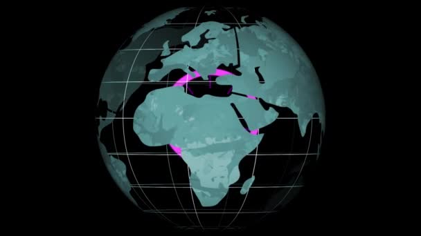 Animation Purple Stripes Pulsating Globe Black Background Global Digital Interface — Stok video