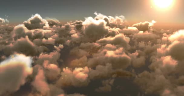 Steigende Zahlen Auf Rotem Rundbanner Gegen Strahlende Sonne Und Wolken — Stockvideo