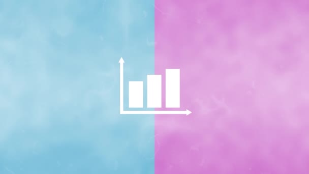 Animation Simple White Bar Graph Icon Arrow Axis Pink Blue — стоковое видео