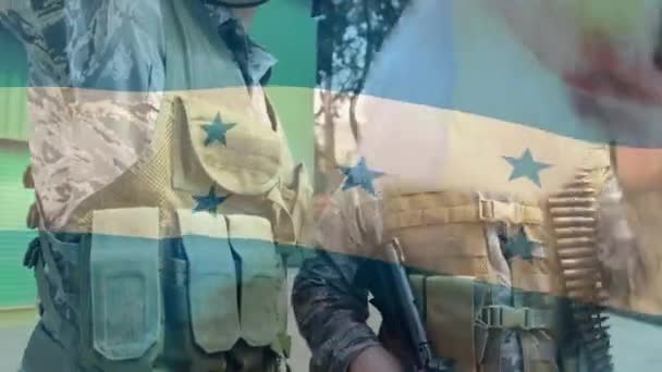 Animation Soldats Agitant Drapeau Honduran Patriotisme Forces Armées Concept Protection — Video