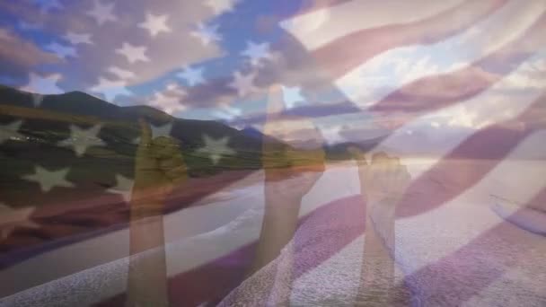 Animation Der Flagge Amerikas Die Mit Erhobenem Daumen Über Drei — Stockvideo