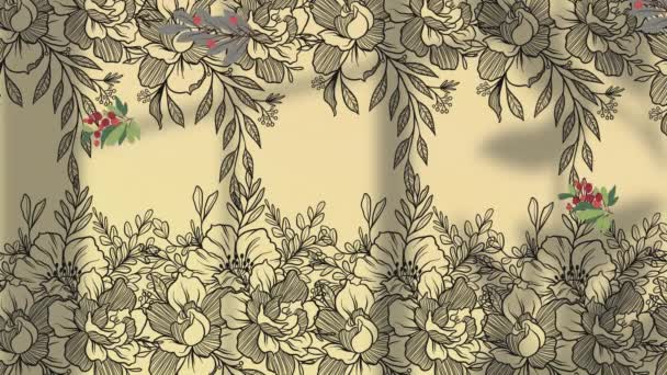 Animation Des Blattmusters Mit Blüten Auf Gelbem Hintergrund Natur Und — Stockvideo