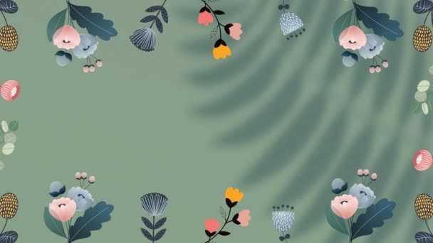 Animation Des Floralen Musters Mit Kopierraum Auf Grünem Hintergrund Natur — Stockvideo