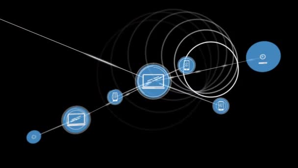 Animación Red Conexiones Sobre Círculos Girando Interfaz Digital Global Tecnología — Vídeos de Stock