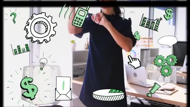 Animation Réseau Connexions Avec Des Icônes Sur Femme Affaires Portant — Video