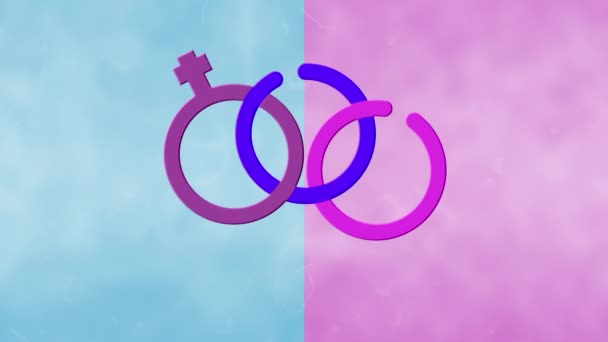 Animation Bisexueller Symbole Lila Und Rosa Weibliche Und Zwei Männliche — Stockvideo