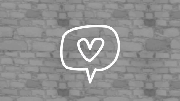 Beyaz Neon Kalbin Konuşma Baloncuğunda Tek Renkli Tuğla Duvarın Üzerinde — Stok video