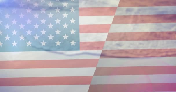 Animacja Amerykańskiej Flagi Nad Morzem Patriotyzm Siły Zbrojne Koncepcja Niezależności — Wideo stockowe