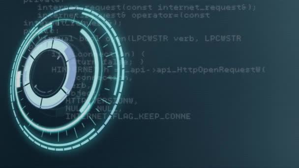 Animação Digital Scanner Redondo Néon Contra Processamento Dados Fundo Azul — Vídeo de Stock