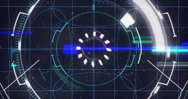 Mor zemin üzerinde titreşimli tarama ve veri işleme görüntüsü. dijital arayüz küresel bağlantı ve dijital olarak oluşturulan iletişim konsepti.