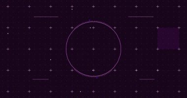 Parlak mor karelerin görüntüsü ve şebeke arka planında işaretleyicilerle tarama. dijital arayüz küresel bağlantı ve dijital olarak oluşturulan iletişim konsepti.