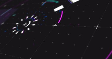 Siyah arkaplandaki işaretlerle tarama ve titreşim görüntüsü. dijital arayüz bağlantısı ve dijital olarak oluşturulan iletişim konsepti.