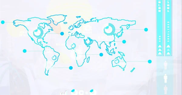 Zusammensetzung Der Datenverarbeitung Und Weltkarte Auf Grauem Hintergrund Globale Digitale — Stockfoto