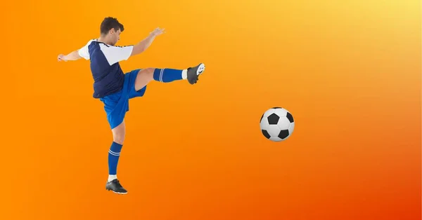 Composición Jugador Fútbol Masculino Pateando Pelota Con Espacio Copia Concepto —  Fotos de Stock