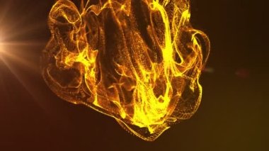 Koyu arkaplanda hareket eden turuncu ve sarı sıvı alev topunun animasyonu. Enerji hareketi ve iletişim konsepti, dijital olarak oluşturulmuş video.