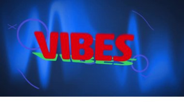 Siyah arkaplanda hareket eden kırmızı ve mavi renkli metin titreşimlerinin animasyonu. pozitif duygular, kutlama ve refah konsepti, dijital olarak oluşturulmuş video.