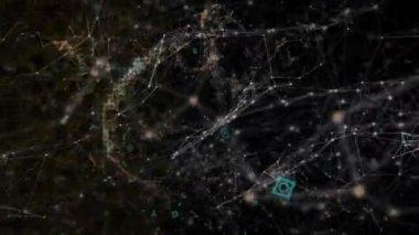 İnsan beyninin bağlantı ağının üzerinde döndüğü animasyon. küresel teknoloji, bağlantılar ve dijital arayüz konsepti dijital olarak oluşturulmuş video.