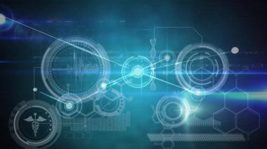 Veri işleme üzerinden bağlantı ağının animasyonu. küresel dijital arayüz, teknoloji ve ağ konsepti dijital olarak oluşturulmuş video.
