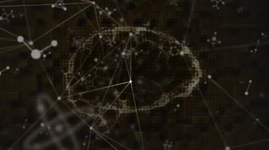 İnsan beyninin bağlantı ağının üzerinde döndüğü animasyon. küresel teknoloji, bağlantılar ve dijital arayüz konsepti dijital olarak oluşturulmuş video.