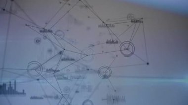 Gri arkaplan üzerindeki istatistiklerle bağlantı ağının animasyonu. küresel ağ, teknoloji ve dijital arayüz kavramı dijital olarak oluşturulmuş video.