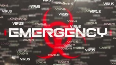 Covid 19 metin ve biyolojik tehlike sembolünün animasyonu. küresel covid 19 salgın konsepti dijital olarak oluşturulmuş video.