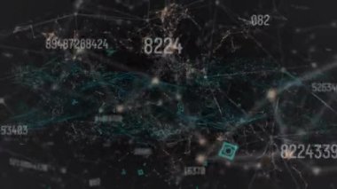 Sayı işleme üzerinden bağlantı ağının animasyonu. küresel dijital arayüz, teknoloji ve ağ konsepti dijital olarak oluşturulmuş video.