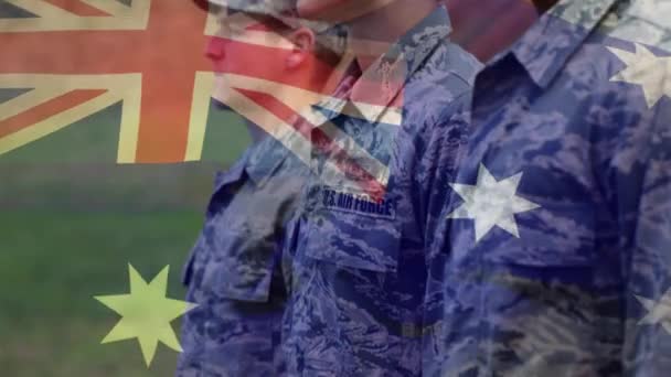 Animação Soldados Com Bandeira Australiana Acenando Patriotismo Forças Armadas Conceito — Vídeo de Stock