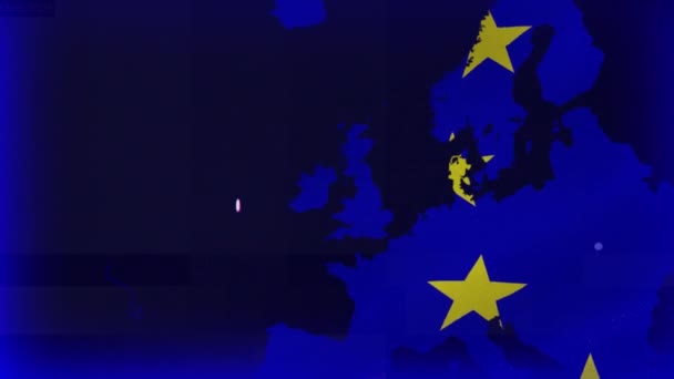 Animazione Stelle Gialle Sfondo Cartina Blu Europa Geografia Unione Europea — Video Stock