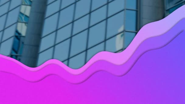 Animation Purple Wave Moving Modern Office Building Global Business Digital — Stock Video