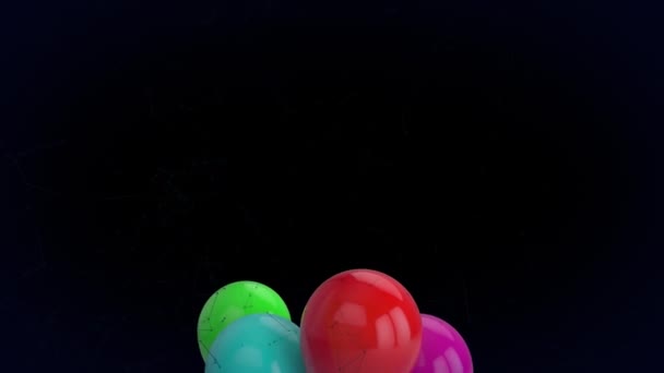 Animación Coloridos Globos Flotantes Sobre Fondo Negro Sentimientos Positivos Concepto — Vídeos de Stock