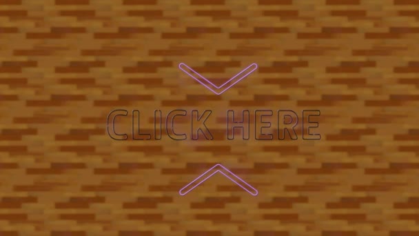 Animation Flickering Pink Neon Text Click Here Digital Brick Wall — Stock Video