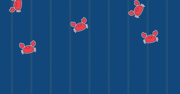 Animación Múltiples Cangrejos Rojos Cayendo Sobre Fondo Rayado Concepto Animal — Vídeos de Stock