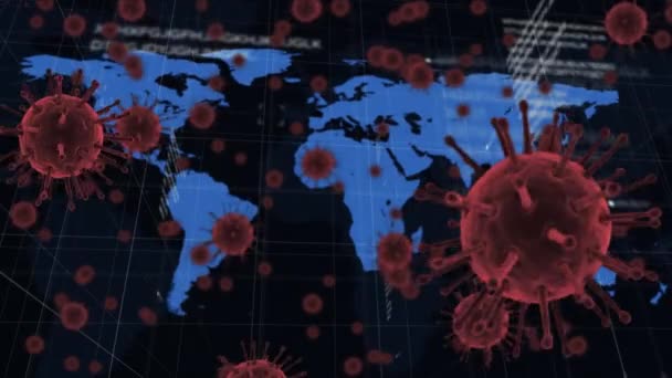 Animation Covid Cells Και Παγκόσμιος Χάρτης Παγκόσμια Covid Πανδημία Έννοια — Αρχείο Βίντεο