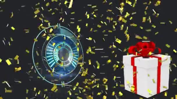 Animatie Van Confetti Met Scope Hartballonnen Met Aanwezig Zwarte Achtergrond — Stockvideo