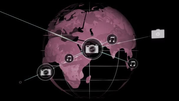 Animación Red Conexiones Sobre Globo Interfaz Digital Global Tecnología Concepto — Vídeo de stock