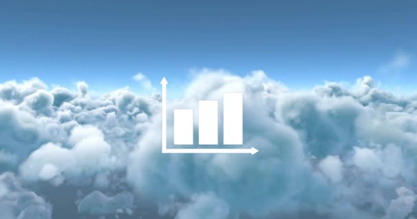 Icono Gráfico Barras Contra Nubes Cielo Azul Creación Redes Globales — Vídeos de Stock